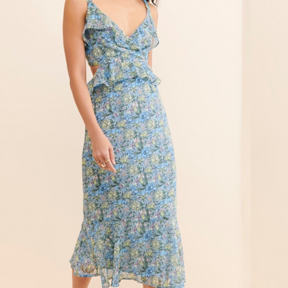 ASTR THE LABEL WILDFLOWERS DRESS blue floral cutout